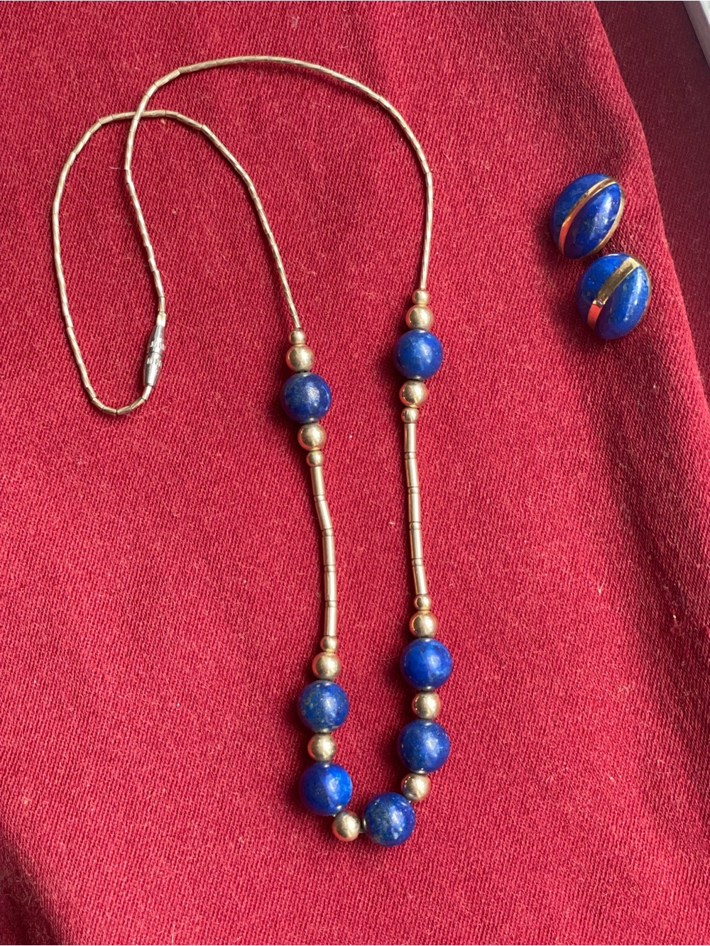 Gold-Tone Necklace with Royal Blue Bead Accents